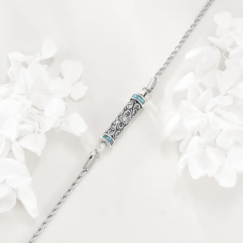 Urn Bracelet For Ashes 925 Sterling Silver Abalone Shell Cremation Keepsake Pendant Locket Bracelet For Women Men - style: Turquoise Sunflower Urn