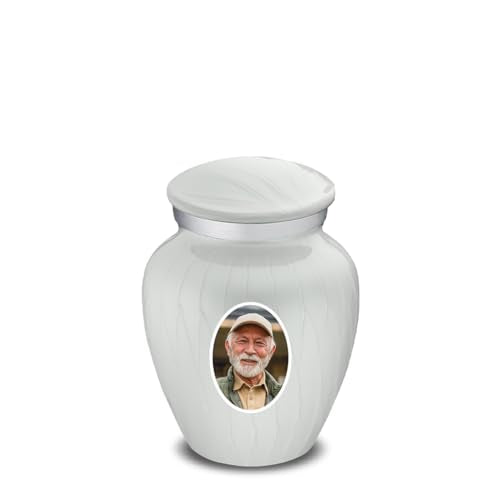 Embrace Keepsake Personalized Picture Cremation Urns for Human Ashes I Pearl White Photo Funeral Urn for Men and Women with Double Side Engraving I 3.5 lbs - color: Pearl White