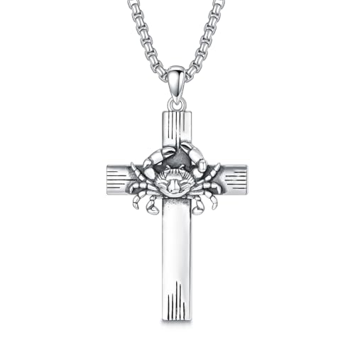 PROESS Cross Necklace for Women Men Sterling Silver Rose/Sunflower Cross Pendant Religious Jewelry Christmas Birthday Mothers' Day Gifts - color: 01-03-Cancer