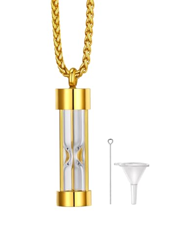 Richsteel Urn Necklaces for Ashes for Women Men Cremation Pendant | Necklace for Ashes Stainless Steel Memorial Jewelry - color: 13-Gold Hourglass