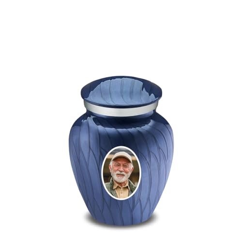 Embrace Keepsake Personalized Picture Cremation Urns for Human Ashes I Pearl Cobalt Blue Photo Funeral Urn for Men and Women with Double Side Engraving I 3.5 lbs - color: Pearl Cobalt Blue