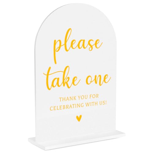 Wedding Sign Decor, Please Take One Sign, 5x7 Inch Arch Acrylic, Wedding Sign for Reception & Event, Bridal Shower Decorations, Wedding Table Sign Accessories for Anniversary And Party - color: GoldPlease