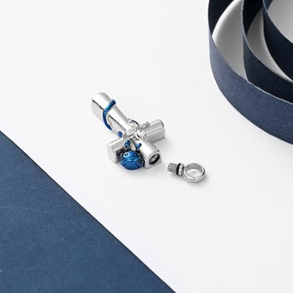 constantlife Cross Urn Necklace for Ashes Cat Butterfly Cremation Jewelry for Women Men Memorial Pendant Chain Human Pet Ashes Holder - color: Blue