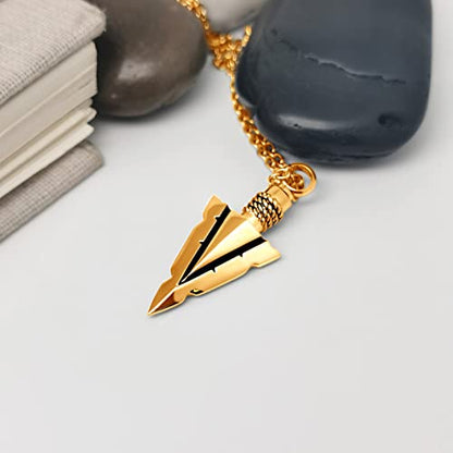 Spearpoint Arrowhead Urn Neckalce for Ashes Tribal Ash Holder Cremation Keepsakes Memorial Pendant Jewelry - color: Gold