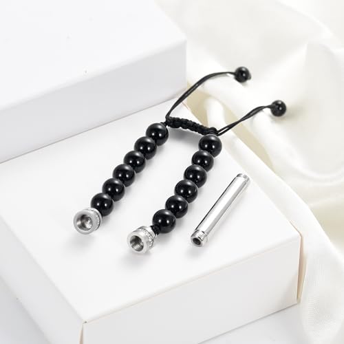 Cylinder Cremation Bracelet for Ashes Urn Jewelry Stainless Steel Memorial Keepsake Urn Bracelet Bangle Ashes Holder - color: Adjustable Bead Bracelet-Silver
