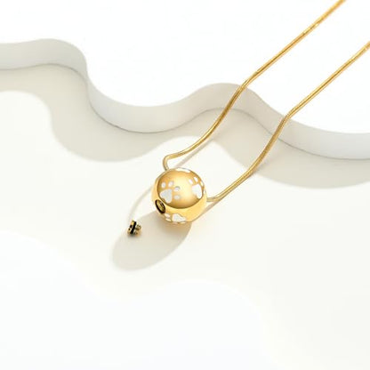 Paw Print Urn Cremation Necklace for Ashes Dog Cat Pet Paw Print Animal Keepsake Memorial Charm Pendant Necklace for Men Women - color: Gold