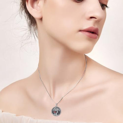 Round Locket Necklace 925 Sterling Silver Filigree/Flower Locket Necklace That Holds Pictures Birthday Christmas Jewelry Gifts for Women - color: 08-Tree of Life Mushroom Locket