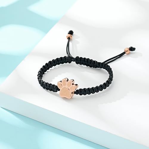 Hearbeingt Paw Print Urn Bracelet for Ashes Pet Cremation Jewelry | Stainless Steel,Adjustable Braided Rope,Mini Ash Holder for Dog Cat,Memorial Keepsake Jewelry, Bereavement Gift Pet Loss - color: B-Rose Gold