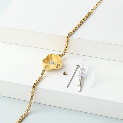 Imrsanl Heart Urn Bracelet for Ashes for Women Inlaid Crystal Ajustable Link Bracelets Cremation Jewelry Keepsake Loved Ones Memorial Ashes Holder - color: Gold-White