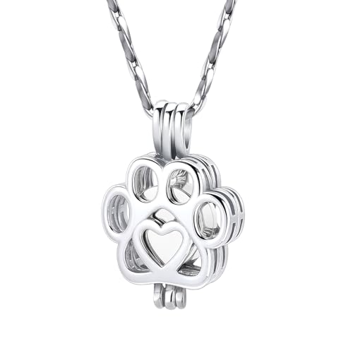 Paw Print Urn Necklace for Pet Ashes Stainless Steel Memorial Locket Cremation Jewelry Dog/Cat Keepsake Pendant with Mini Case Sympathy Gift for Pet Lovers Women Men - color: All Silver