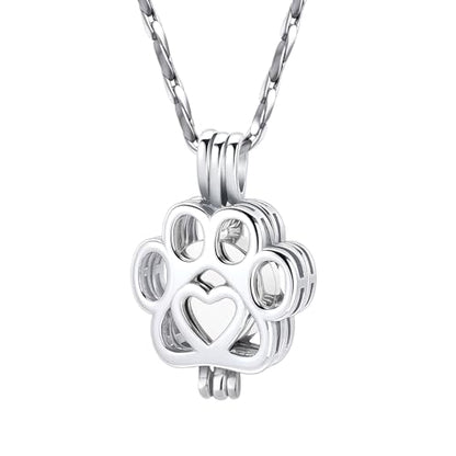 Paw Print Urn Necklace for Pet Ashes Stainless Steel Memorial Locket Cremation Jewelry Dog/Cat Keepsake Pendant with Mini Case Sympathy Gift for Pet Lovers Women Men - color: All Silver