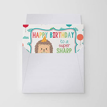 Super Sharp Friend Hedgehog Birthday Pun Themed Single (1) All Occasion Blank Birthday Card To Send To Friends & Family, 4"x 6" (when folded) Fill In Greeting Note Card by AmandaCreation - style: Super Sharp Friend Hedgehog