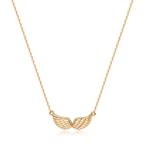 MEVECCO Dainty Textured Angel Wings Necklace for Women | 18K Gold Plated Brass, Integrated Horizontal Centerpiece, Balanced Symbolic Accent, Refined Everyday Styling