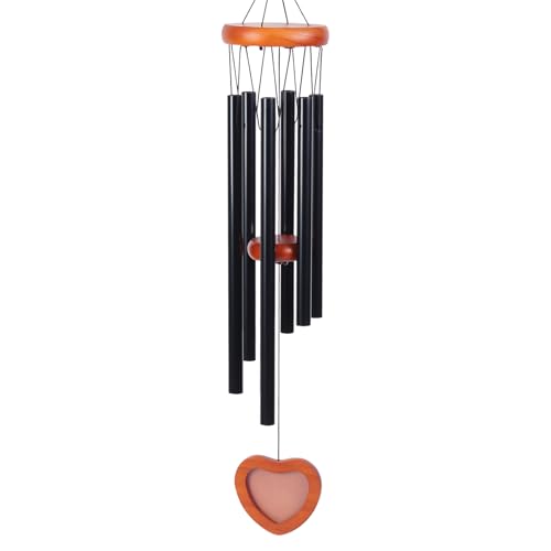 Large Wind Chime for Outside, 32" Memorial Wind Chime for Loss of Loved One, Sympathy Wind Chimes with Photo Pendant & Letter from Heaven, Bereavement Gifts for Thanksgiving Mother's Day - color: Classic Black, size: 32in
