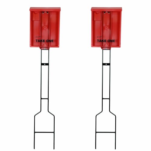 Outdoor Real Estate Brochure Box on Yard Stake, Weatherproof Self-Closing Lid, Take One Flyer Holder, Holds 250 8.5 x 11 Documents and 60 Business Cards, 46 inch Stand (Red, Pack of 2) - color: Red, size: Pack of 2