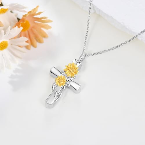 MONGAS Sunflower Cross/Sea Turtle/Phoenix/Angel Wing Urn Necklace for Ashes Sterling Silver Sunflower Cross/Sea Turtle/Phoenix/Angel Wing Cremation Jewelry for Ashes for Women - style: Sunflower Cross
