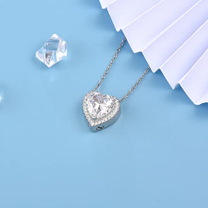 Cremation Jewelry for Women 925 Sterling Silver Heart Opal Urn Ashes Necklace Jewelry Memorial Keepsake(Heart-shaped) - color: Heart CZ