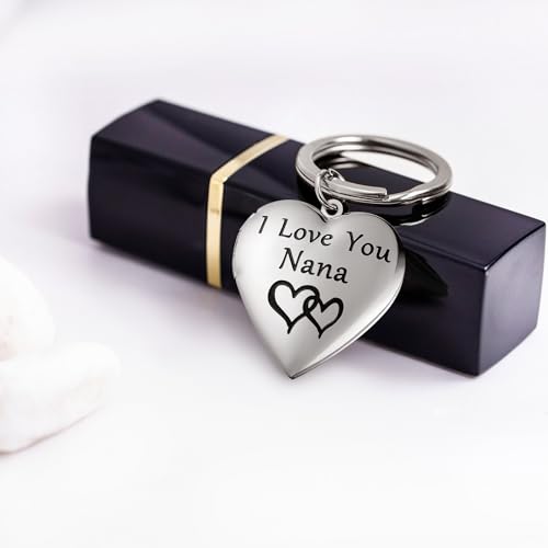 PHOCKSIN Silver Heart Locket Keychains for Women Gold Custom Locket Key Chain Personalized Picture Locket for Birthday Gifts - color: #14 Heart Silver Nana, style: Regular(no Customize)
