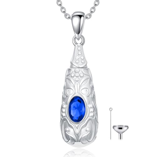 Seiyang Urn Necklace for Ashes 925 Sterling Silver Cremation Necklace with Birthstone Memorial Cremation Jewelry for Women Loved One - color: 09-September, style: Style B