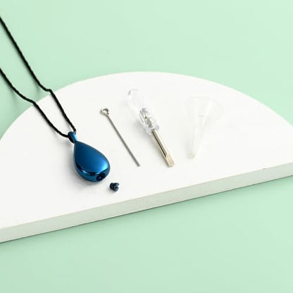 Yinplsmemory Carved Teardrop Keepsake Ashes Necklace Urn Pendant Cremation Memorial Jewelry-Always in my heart - color: Blue