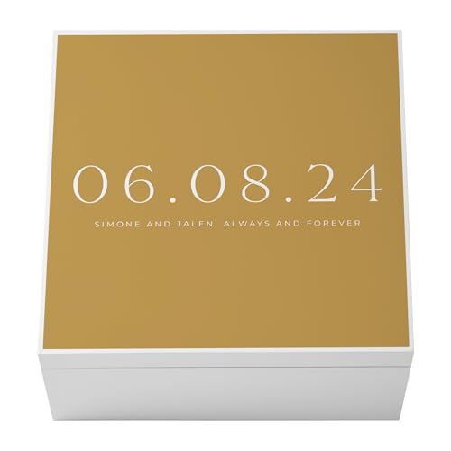 Let's Make Memories Personalized Keepsake Box - For Weddings - For Vacations - For Special Events - For Birthdays - Memento Storage - Sturdy Wood Composite - 12" Sq x 6" H - Mustard - color: Our Day - Mustard