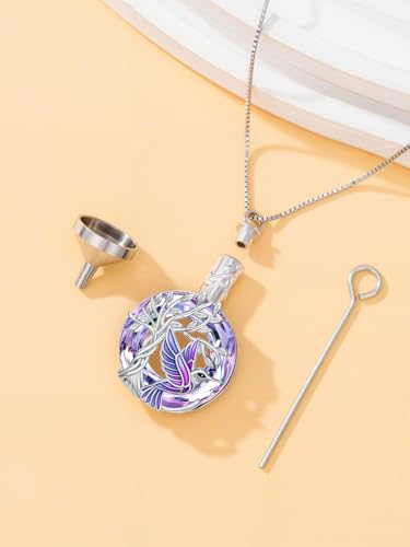 TOUPOP Butterfly Necklace for Women 925 Sterling Silver Tree of Life Butterflies Dragonfly Hummingbird Pendant Necklaces Crystal Jewelry Anniversary Christmas Birthday Gift for Her - color: Hummingbird Purple - Urn