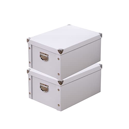 GUOZI Collapsible Storage Box, Decorative Memory Box with Lid & Metal Reinforced Corners, Cardboard File Bin with Handles, Organizer Gift Box for Keepsake Toy Photos Office Nursery Wardrobe Bookshelf | Reinforced metal corners. Easy-grip handles. Storage