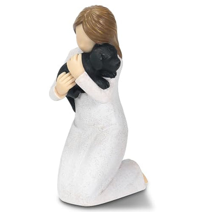 Loss of Dog Sympathy Gifts, Kneeling Girl Embracing Black Puppy Resin Figurine, Pet Bereavement Memorial Statue, Forever in My Heart Remembrance Keepsake for Grieving Pet Owners - color: Girl With Puppy