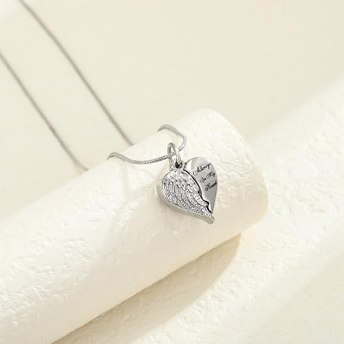 Cremation Jewelry Angel Wing Stainless Steel Heart Urn Necklaces for Ashes Memorial Keepsake Pendant for Women Men - color: Silver-Grandma