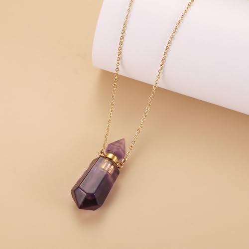 Gold Stainless Steel Urn Necklace For Ashes Of Loved Ones Natural Crystal Gemstones Cremation Keepsake Jewelry Hexagonal Prism Memorial Pendant For Women Mom - color: Purple