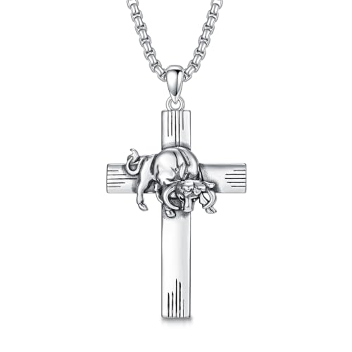 PROESS Cross Necklace for Women Men Sterling Silver Rose/Sunflower Cross Pendant Religious Jewelry Christmas Birthday Mothers' Day Gifts - color: 01-05-Taurus