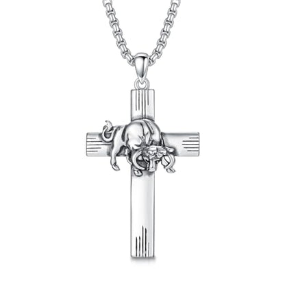 PROESS Cross Necklace for Women Men Sterling Silver Rose/Sunflower Cross Pendant Religious Jewelry Christmas Birthday Mothers' Day Gifts - color: 01-05-Taurus