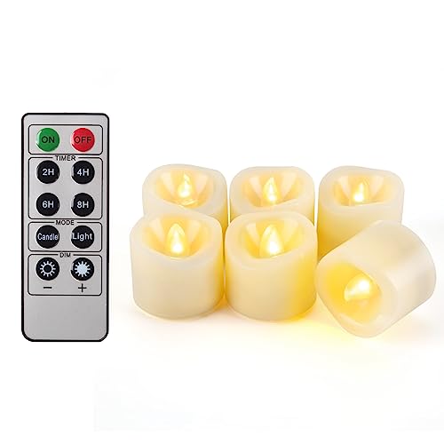 6 PCS 200 Hrs Remote Control Flameless Tea Lights, Battery Operated Led Flickering Votive Candles, Electric Outdoor Tealight Timer Candle for Thanksgiving Decorations (Batteries Included) - color: Remote Tea Lights (1.2", 6 PCS, 200 Hours)