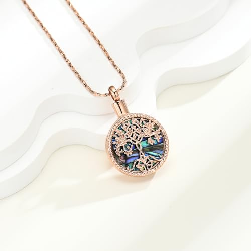Tree of Life Teardrop Urn Necklace for Ashes Teardrop Crystal Cremation Jewelry Celtic knot Ashes Pendant Stainless Steel Keepsake Memorial Jewelry for Women Men - color: B-Rosegold