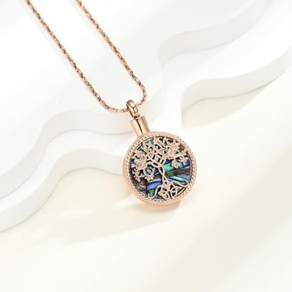 Tree of Life Teardrop Urn Necklace for Ashes Teardrop Crystal Cremation Jewelry Celtic knot Ashes Pendant Stainless Steel Keepsake Memorial Jewelry for Women Men - color: B-Rosegold