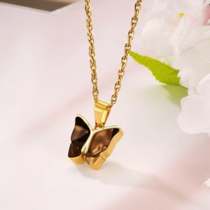 XIUDA Cremation Urn Necklace for Ashes with Crystal Butterfly Stainless Steel Memorial Keepsake Cremation Jewelry Pendant for Women - color: Brown