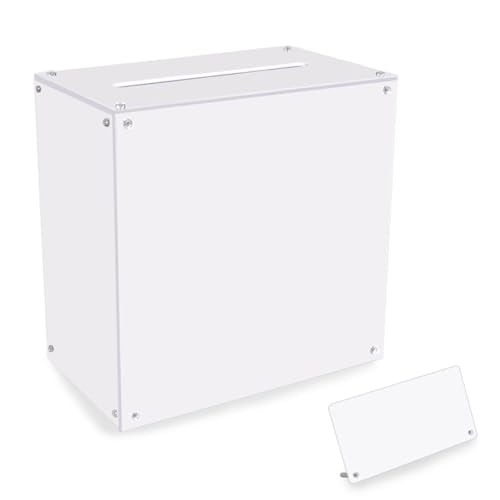 Acrylic Wedding Card Box with Slot Top, Detachable DIY Card Box for Wedding Reception, Corner Brackets & Screws Included, Acrylic Table Sign Holder Included - color: White (10” x 6” x 10”)