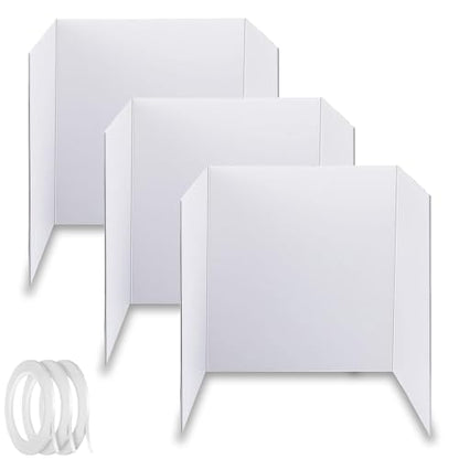 3 Pack Medium Trifold Poster Board, 24 x 16inches Poster Board with Double Sided Tapes and Cardboard, Corrugated Presentation,Science Fair Display Boards for School Project, Science Fair, Business - style: White-3 Pack-A