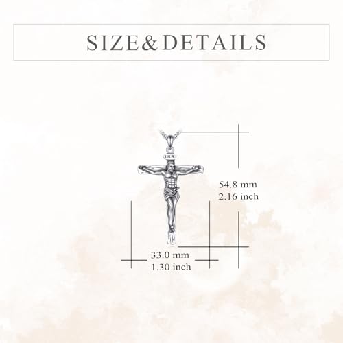 925 Sterling Silver Cross Necklace for Men & Women Crucifix Jesus/Cross Pendant with 22"+2" Stainless Steel Chain Jewelry Gift for Christmas, Father's Day, Mother's Day, Birthday-Gift Box Included - style: B03 Crucifix