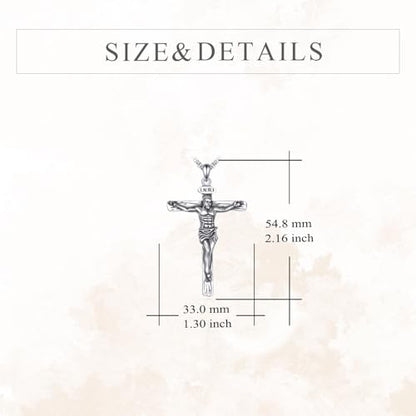 925 Sterling Silver Cross Necklace for Men & Women Crucifix Jesus/Cross Pendant with 22"+2" Stainless Steel Chain Jewelry Gift for Christmas, Father's Day, Mother's Day, Birthday-Gift Box Included - style: B03 Crucifix