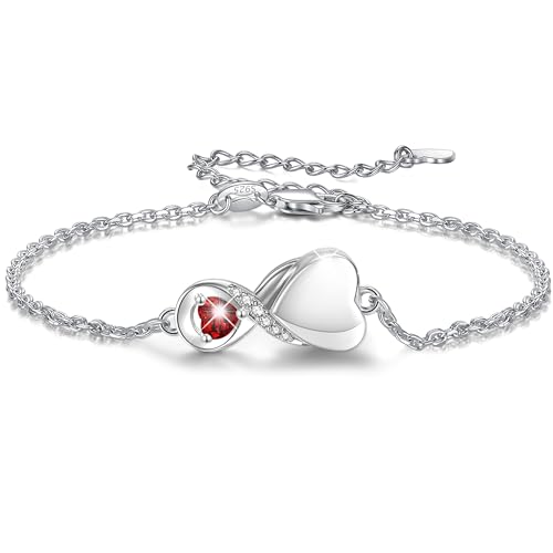 Infinity Cremation Jewelry Bracelet for Ashes for Women | S925 Sterling Silver Urn Bracelets for Human Ashes Cremation Charms - Memorial Jewelry Gifts for A Loss of Loved Ones - color: Garnet