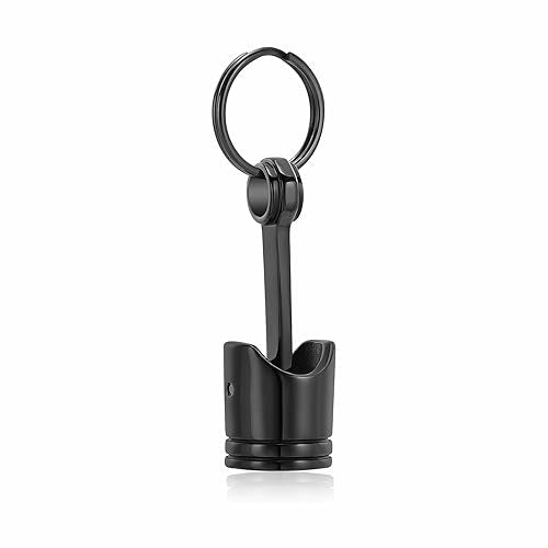 Car Parts Stainless Steel Piston Cremation Urn Necklace For Men Keepsake Memorial Jewelry Hold Ashes - color: Black-Keychain