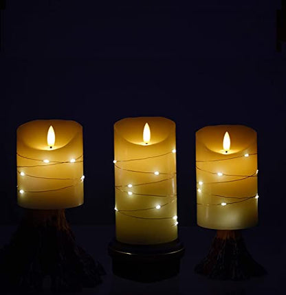DANIP Ivory LED flameless Candle, with Embedded Star String, 3-Piece LED Candle Set, with 11 Button Remote Control, 24-Hour Timer Function, Dancing Flame, Real Wax, Battery Powered. (Ivory) - color: ivoryM#1*3