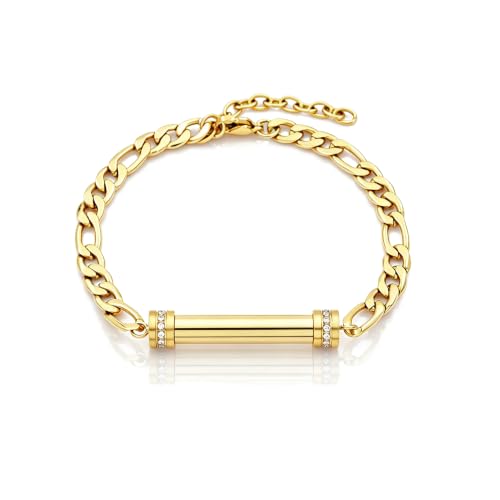 Stainless Steel Cremation Urn Bracelet for Ashes - Cylinder Memorial Jewelry with Cubic Zirconia Diamonds, Waterproof Keepsake for Loss Loved Ones - color: Gold