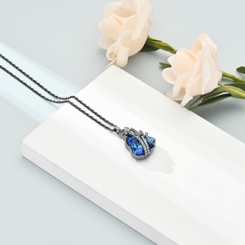 shajwo Butterfly Heart Urn Necklaces Cremation Jewelry for Ashes for Women Men Memorial Human Ashes Pendant - color: a-Black-blue