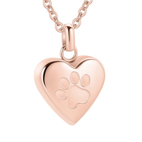 Pet Heart Cremation Jewelry For Ashes For Dog/Cat Paw Stainless Steel Memorial Locket Urn Necklace Paw Print Pet Heart Urn Necklace Memorial Keepsake Jewelry Ashes - color: Rose Gold