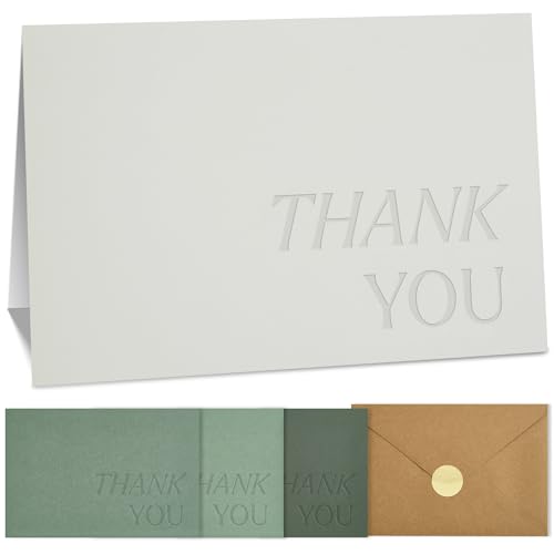 ZICOTO Beautiful Thank You Cards Set of 30 With Envelopes and Stickers | Elegant Blank Cards for Personalized Notes - Bulk Stationary Set for All Occasions Incl. Weddings, Business & Baby Showers - color: Sage