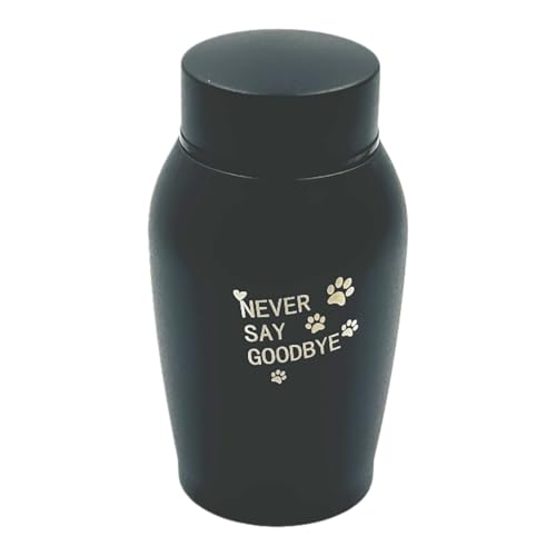 Pet Cremation Urn Engraved Stainless Steel | for Medium Pets up to 70 Pounds | Black | Beautiful Memorial for Dogs, Cats, Birds, Rabbits, Horses, and More - color: Black - Never Say Goodbye, size: Medium
