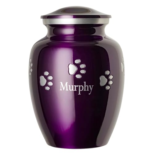 Ottillie Premier Purple/Pewter/Horiz Urn, up to 25lbs - color: Amethyst Purple, Horizontal Pewter Paws, size: Small