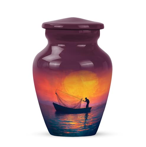 Keepsake Urns for Ashes, Urn for Human Ash, Fisherman Funeral Cremation Urns for Human Ashes, Memorial Gift, Purple, 3 Inch - color: Fishing Urn -3, size: 3Inch-Mini-1pcs